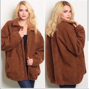 Brown Faux Sherpa Jacket Fuzzy Coat